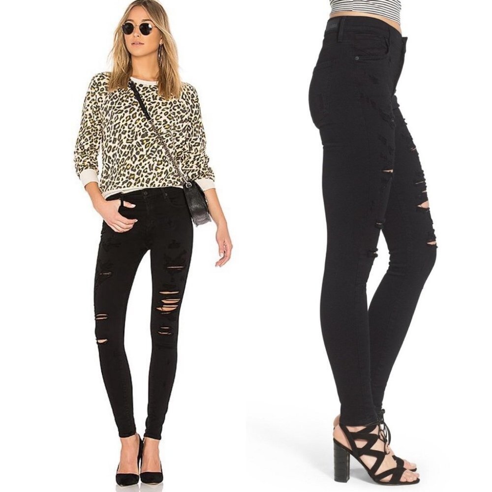 Revolve Agolde Sophie High Waist Skinny Jeans Distressed Black‎ Sz 26 Moonstruck